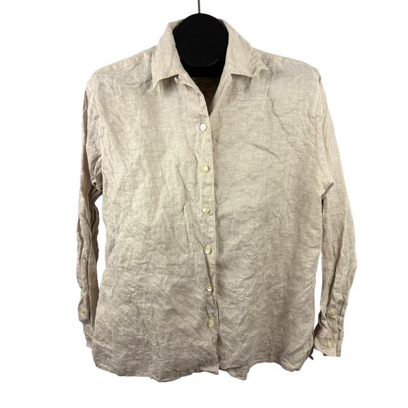 Vintage Talbots Irish Linen Long Sleeve Button Up Shirt Beige Womens Sz 10 - Picture 1 of 8